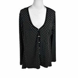 Karen Kane Black Polka Dot Cardigan Top Stretch Small Business Casual V Neck